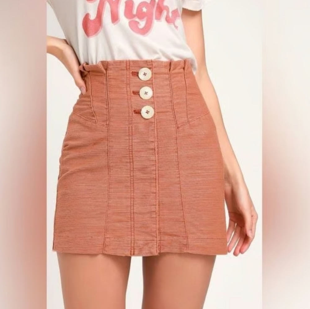 Free People Every‎ Minute Every Hour Terra Cotta Button-Up Mini Skirt Adobe